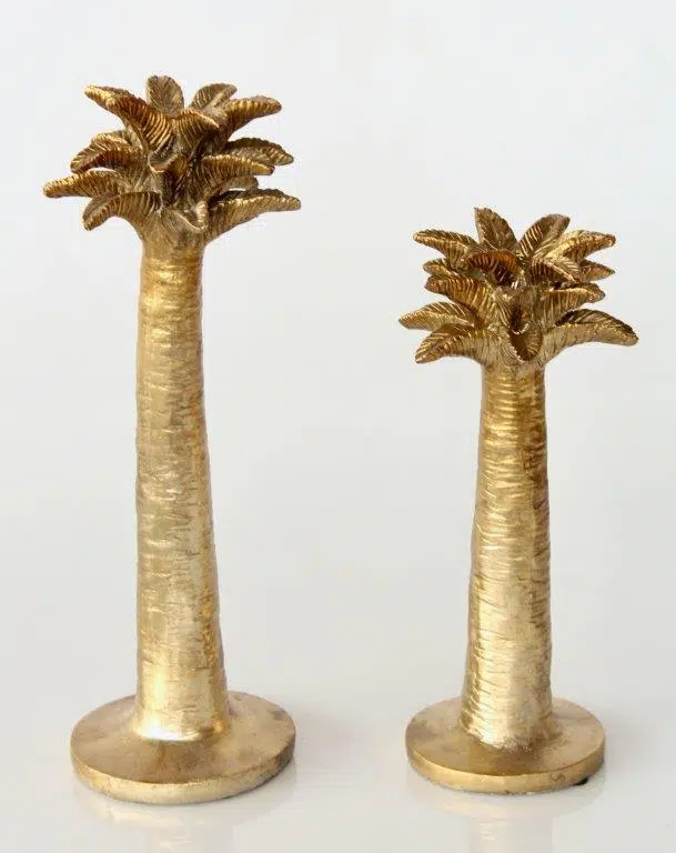 GOLD PALM TREE CANDLE HOLDER - 35X13CM - Image 2