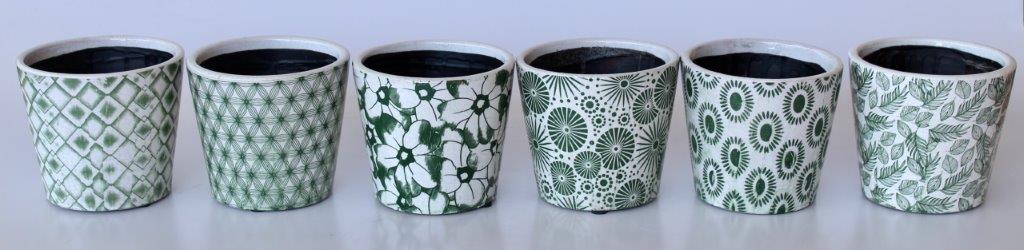 GREEN & WHITE SUNBURST DESIGN PLANTER - 14X16CM - Image 2